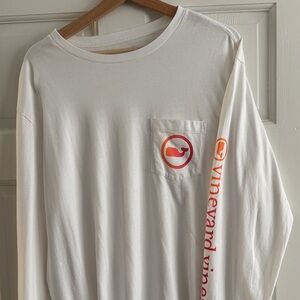Vineyard Vines White and Orange Logo Long Sleeve Tee